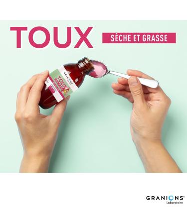 GRANIONS Cough Syrup - 4 in 1 - Sugar Free - Dry and Oily Cough Syrup - Natural Formula without Contraindications - Plantain Extract - Medical Device - From 3 Years | Strawberry-Lemon Flavor - 120 ml - Buy Online on GoSupps.com