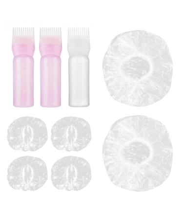 NINVVS 3 pieces of hair dye comb bottles with 2 pieces of shower caps and 2 pairs of waterproof earmuffs plastic squeeze bottles root comb applicator hairdressing tools with scale (120ml)