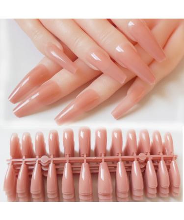 240pc Coffin False Nails Set Soft Gel Ballerina Acrylic Nail Tips Full Cover Colored Artificial Fingernails Fake Nails Nail Extension Building Manicure Decor Jelly Nude Coffin