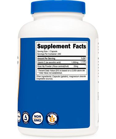 Nutricost Vitamin C with Rose Hips 1025 mg - 240 Capsules | Immune Support & Antioxidant - Buy Online on GoSupps.com