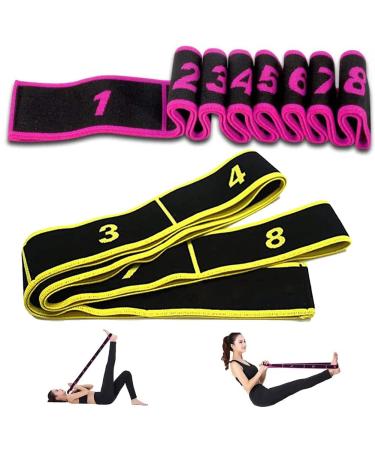 2 Yoga Band Elastic Sports Fitness Band Yoga Stretch Belt with 8 Loops Yellow+Pink