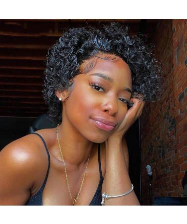 Short Curly Lace Front Pixie Cut Wig for Black Women - 150% Density Human Hair - HD Glueless Pre Plucked 13x1 Lace Front Wig - Natural Black - Buy Online on GoSupps.com
