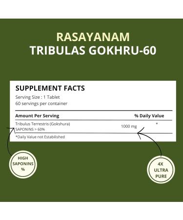 RS Tribulas Gokhru-60 Gokshura Tablets 1000mg | Ultra High Concentrated 60% Saponins | Improves Vigour | Tribulus Terrestris | For both Men & Women (60 Tablets) - by SG Kart - Buy Online on GoSupps.com
