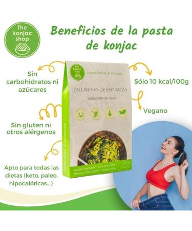  The Konjac Shop The Konjac Shop - Spinach Konjac Noodles 270g - Gluten-Free Pasta - Low in Calories & Carbohydrates - Ideal for Keto Vegans Low-Carb Diets (1 unit) - Buy Online on GoSupps.com