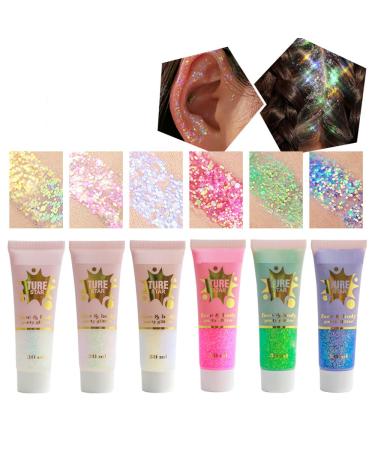Body glitter gel 6 color glitter sequins chunky glitter Liquid gel glitter sequins facial glitter liquid gel body glitter gel shimmer sequins mermaid sequin glitter for face body (a) - Buy Online on GoSupps.com