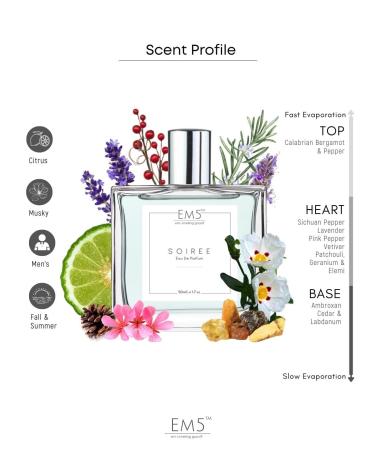 EM'5 Soiree Perfume for Men | Spicy Amber Citrus Scent | EDP Strong and Long Lasting Spray | Fragrance Gift for Him. - Buy Online on GoSupps.com