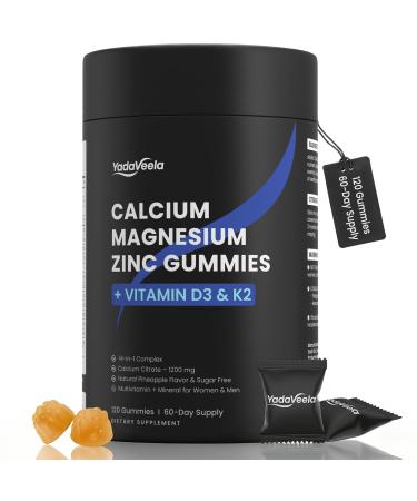 Calcium Magnesium Zinc Gummies Supplements for Women Calcium Citrate 1200 mg with Vitamin D3 & K2 for Adults Chewable with Potassium Boron for Bone Muscle & Immune Support Sugar Free Vegan