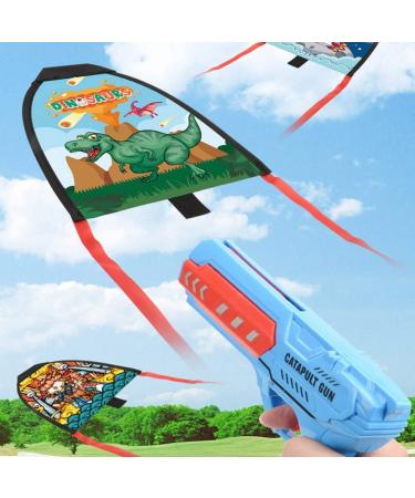 Kite Launcher Toys 2023 New Launcher Ejection Kite Beach Toy Set, Outdoor Beach Kite Toy for Water Game and Party Favors Kids Birthday Gift for 3+ Years Old Kids (Blue, with 2 Random Kites)