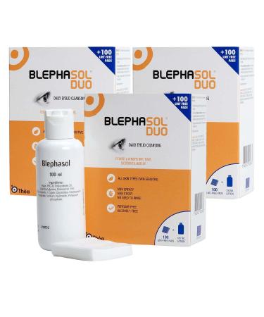 3 x Blephasol Duo 100 ml Micellar Eyelid Cleansing Lotion with 100 Lint-Free Pads | Effective and Gentle Cleansing for Make-Up Removal Inflamed and Sensitive Eyelids | Soap & Alcohol-Free - Buy Online on GoSupps.com