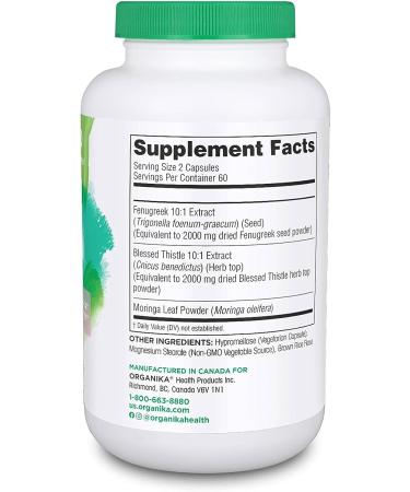 Organika Ma's Milk- Supports Breast Milk Production- Contains Blessed Thistle Fenugreek and Moringa- 120 vcaps - Buy Online on GoSupps.com