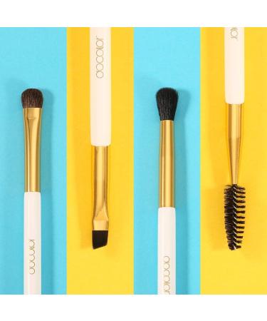 Docolor Duo Eyebrow & Eyeshadow Brush Set - Professional 2-Piece Angled Brow Brush, Spoolie, Eye Shadow, & Blending Brush (White & Golden) - Buy Online on GoSupps.com