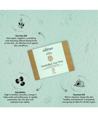 Azafran Australian Tea Tree Body Bath Soap Bar - 3.53oz | Organic Essential Oil Vegan Anti-Blemish Sensitive Skin Safe - Buy Online on GoSupps.com