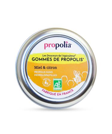 PROPOLIA - Bio - Gommes de Propolis Miel & Citron - Apaise la gorge et rafra chit l haleine - Compl ment alimentaire - 100% naturel - Fabriqu en France - 45 g 1 unit (Lot de 1)