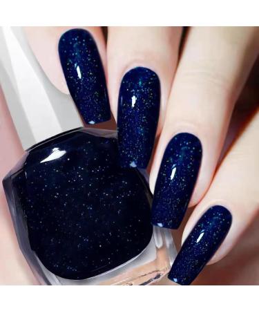 Glitter Nail Polish Dark Blue Nail Varnish Diamond Glitter Quick Dry Nail Polish No UV Lamp Curing Long Lasting Chip Resistant Non-Toxic Quick Drying Salon Manicure Home Manicure(17#Dark Blue) 17-Dark Blue
