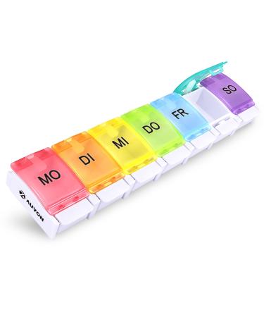 AUVON tablet box 7 days pills 7 compartments medication box free from BPA with a unique design and large compartments for vitamin fish oil tablets medication or additional preparations A-white - Buy Online on GoSupps.com