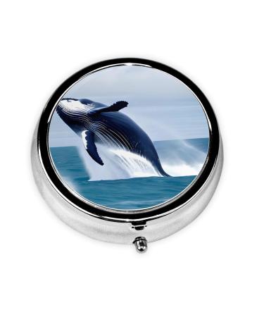 Whales at Searound Pill Box 3 Compartment Round Pill Box Organizer Portable Travel Pill Box for Traveling.