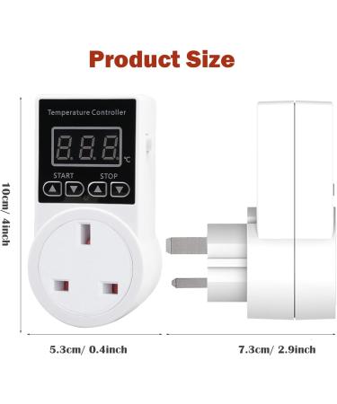 XIEHUZA Digital Thermostat Plug Socket LCD Screen Temperature Controller with Water Proof Sensor Probe Heating Cooling Temperature Switch Outlet for Reptile Greenhouse Terrarium Home 10A - Buy Online on GoSupps.com