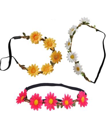 Xcozu Flower Wreath Hair Band | Daisy Flower Headband Crown for Weddings & Parties | Adjustable Elastic Hair Accessories for Women & Girls - Buy Online on GoSupps.com