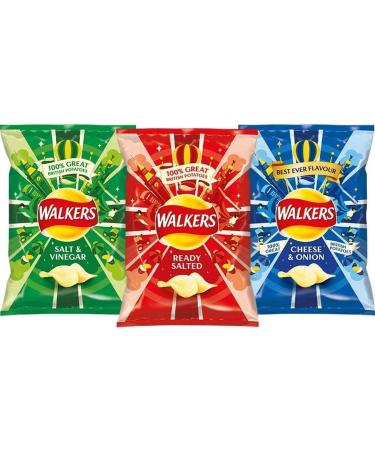 Walkers Crisps Walkers Classic Box Crisps (24 x Cheese Onion 24 x Ready Salted 12 x Salt & Vinegar) 3 Different Flavours - 60 x 25g Selection Box - Buy Online on GoSupps.com