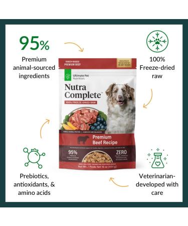 ULTIMATE PET NUTRITION Nutra Complete 100% Freeze Dried Veterinarian Formulated Raw Dog Food with Antioxidants Prebiotics and Amino Acids (16 oz. Beef) Beef 454 g (Pack of 1) - Buy Online on GoSupps.com