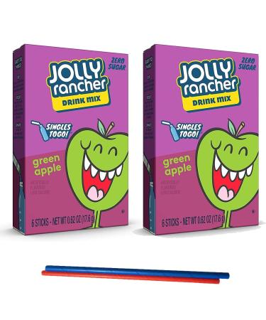 Jolly Keto Sensations: Low Carb Zero Sugar Drink Mix - 2 box - of Green Apple Drink Mix - 12 Single Servings in total - Sugar Free Drink Mix - Comes with 2 Paper Straws and 1 Exclusive PALiSOL CREATiONS Stickers