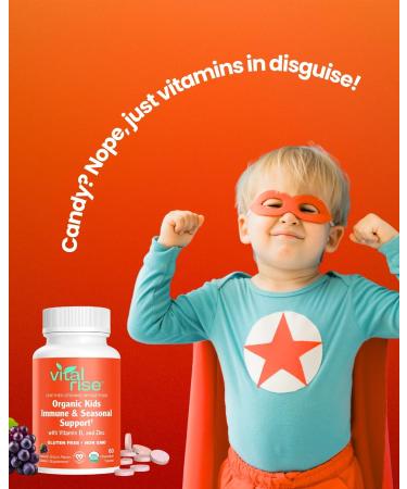 Kids Immune Support Chewables USDA Organic Vitamin C D3 Zinc Supplements & Elderberry Vegan Non-GMO Gluten Free Seasonal Immune Defense for Children Ages 4+ 60 Count - Buy Online on GoSupps.com