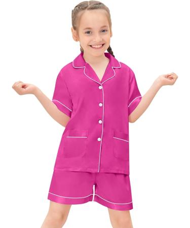SWOMOG Kids Satin Pyjamas Set - 6-7 Years Rose Red | Short Sleeve 2 Piece Lounge Set for Girls Boys - Buy Online on GoSupps.com