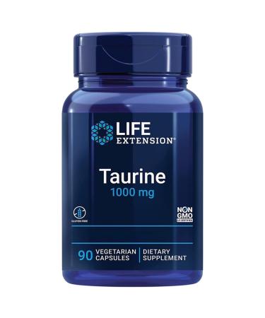 Life Extension Taurine 1000mg High Dose 90 Vegan Capsules Laboratory Tested Gluten Free Vegetarian SOYA Free GMO Free
