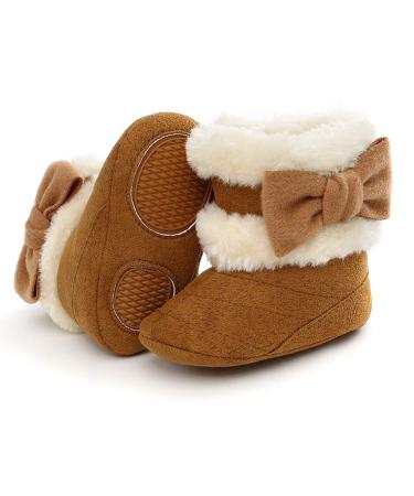 RVROVIC Baby Boys Girls Plush Winter Snow Boots Bowknot Anti Slip Warm Fleece Infant Boots Toddler Prewalkers 6-12 Months 1 Brown