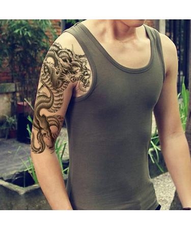 Realistic Large Temporary Tattoos - Waterproof Fake Tattoo Stickers for Men - Eagle Wolf Tiger Dragon Designs - 4 Sheets (Black) - Adults Boys Guy - Buy Online on GoSupps.com