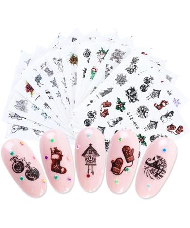 susiodeu 12 Sheets Christmas Nail Art Decals DIY Fashion Self-Adhesive Nails Patches Beauty Manicure Tools Home Salon Accessories - Buy Online on GoSupps.com