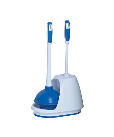 Mr. Clean Turbo Plunger and Bowl Brush Caddy Set, Toilet Brush Plunger Combo 1-Pack Blue/White