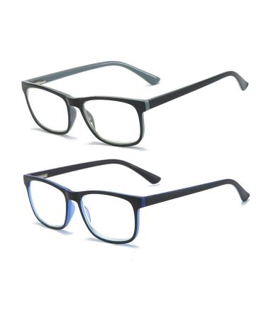MMOWW 2-pack reading glasses for men and women - anti-blue computer glasses with spring hinges (gray+blue 3.0) Gray+blue 3.0 x