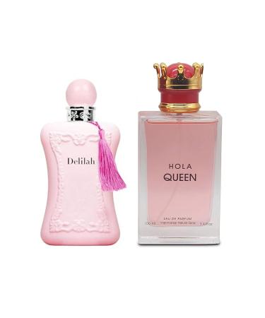 Women's Delilah&Hola Queen Perfume Set Romantic Floral Scent Eau De Parfum Spray for Women 3.4 Fl Oz Each Bottle Daily Used Fragrance