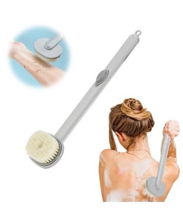 Long Handle Liquid Bath Brush  Back Shower Sponge Brush Long Handle with Soap Dispenser for Women Men  Exfoliating Shower Brush (Grey)