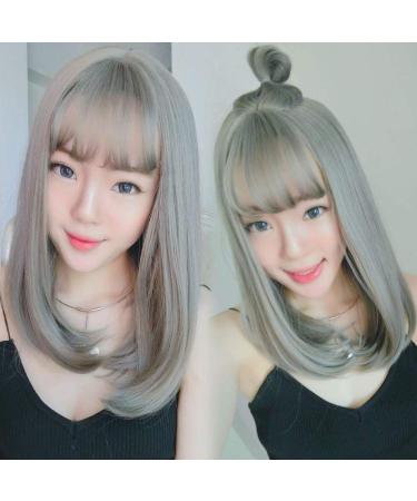 BGHJUE Wig fluffy female hair big scalp plus long half-ball head wig air bangs buckle long hair grandma ash
