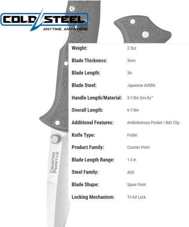 Cold Steel Folding Knife with Tri-Ad Lock & Pocket Clip - Black | Durable & Reliable EDC Knife for International Shipping - Buy Online on GoSupps.com