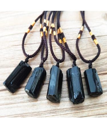 Stone Raw Stone Natural Crystal Black Tourmaline Stone Pendant Necklace Wired Charm Stone Pendants Accessories Supplies Tools Balance Gemstone Decoration ningxiao - Buy Online on GoSupps.com