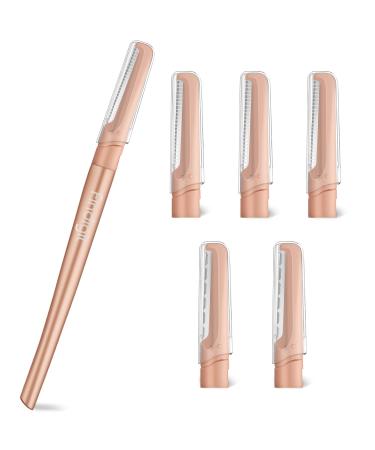 Findigit eyebrow razor dermaplaning tool with 6 refill blades peach foot removal facial razor for women facial hairierers help with peeling (gold)