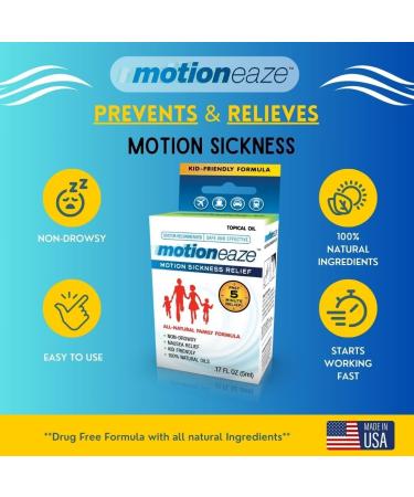 MotionEaze Non-Drowsy Motion Sickness Relief - All Natural Drug-Free Formula - Fast Relief for Travel | 5ml Made in the USA - Buy Online on GoSupps.com