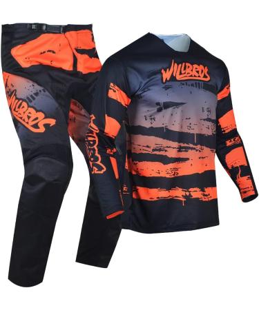 Willbros Motocross Jersey Pants Set - Men's & Women's Off-Road MX Racing Clothing | Black & Orange Size 32 - Buy Online on GoSupps.com