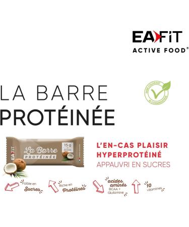 EAFIT Protein Bar Display of 24 Bars of 46g - Coconut Flavor - Coated in Milk Chocolate - 16g of Protein Per Bar - 5.5g of Mg - Low in Sugar - 12 Vit and Minerals - Anti-Doping Certified - Buy Online on GoSupps.com