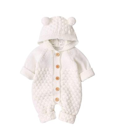 Haokaini Newborn Baby Ear Hooded Knitted Warmer Winter Romper Bodysuit Snowsuit for Boys Girls 12-18 Months Beige