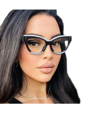 Stylish Blue Light Glasses Non Prescription Frames for Women Cat Eye Fake Glasses Computer Glasses Anti Glare & UV Black+white Frame Clear