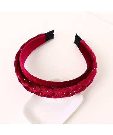 SARTS Braided Velvet Headband Stylish Chunky Fashionable Hairband for Women 4.5CM Wide Braid Hair Band Winter Velvet Crown Thick Velvet Head Band for Girls (burgandy)