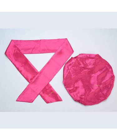 Rose Red Satin Bonnet Sleep Cap & Edge Scarf Set - Reversible Double Layer Hat - Buy Online on GoSupps.com