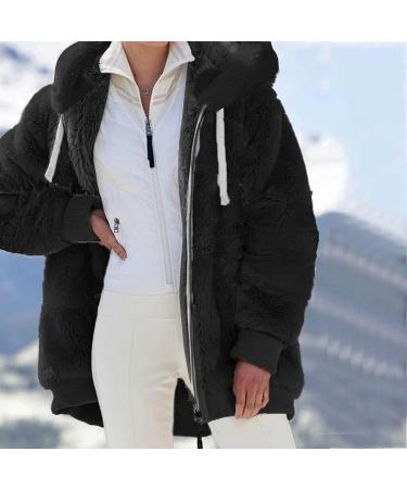 Buy Hanxiulin Women's Fleece Jacket - Warm Hooded Plush Bomber Coat for Winter - Stylish & Cuddly Black Parka - Buy Online on GoSupps.com