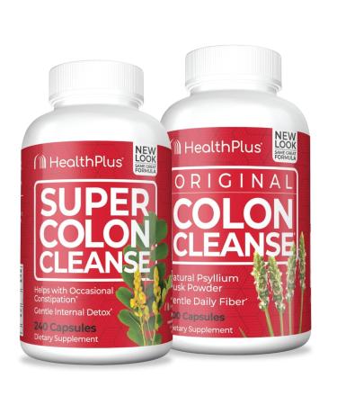 Health Plus Super Colon Cleanse (240 Capsules/120 Servings) & Colon Cleanse (200 Capsules/33 Servings) Bundle