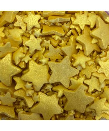 A Pinch Of Glimmer Stars Gold Mix - Mini Pouch - 25g. These beautiful glimmer stars are ideal for topping cakes & biscuits and ice creams. Just enough for a single bake (Gold star mix)