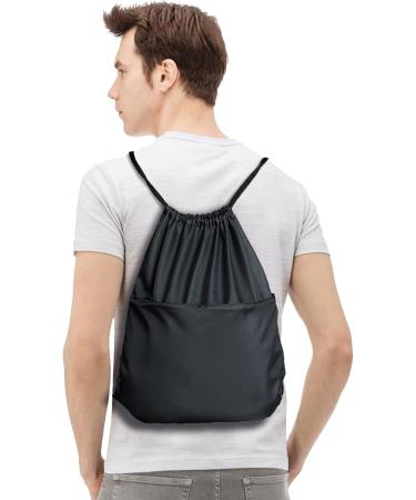 BuyAgain Sports Drawstring Backpack | Water Resistant Gym Sack for Men & Women | Large Size with Zipper (Black) - Buy Online on GoSupps.com